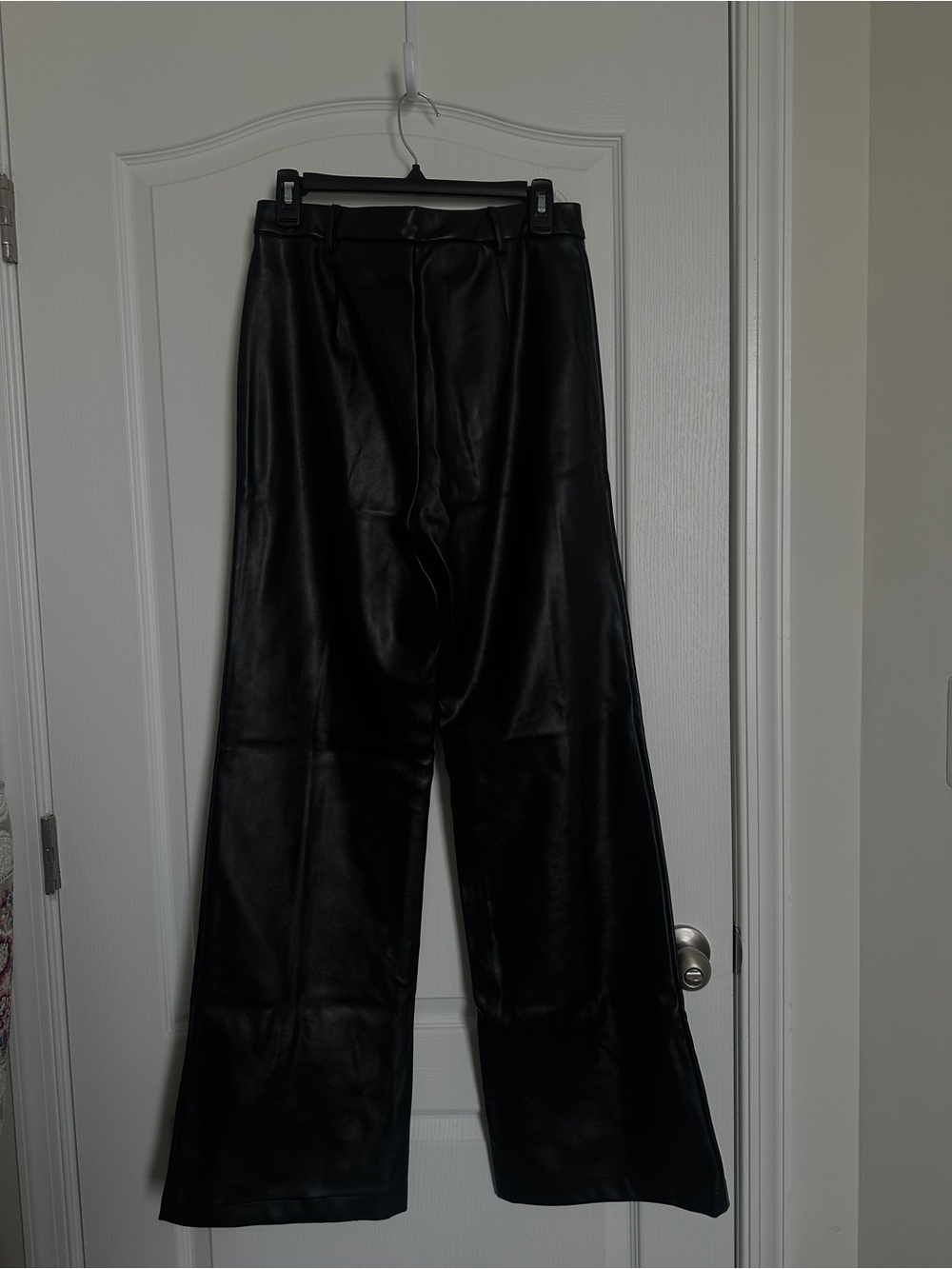 Black Faux Leather Straight-Leg Women’s Pants